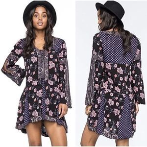 ANNA SUI x O'neill black blue floral boho mini dress size small